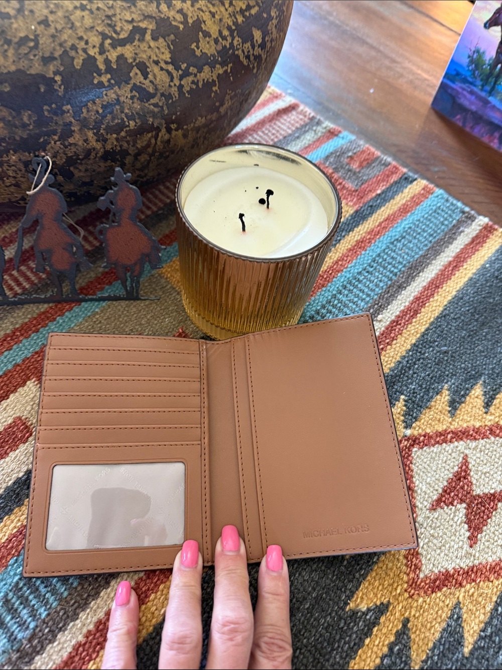 Michael Kors Brown Signature MK Passport Cover with Gold Logo - Picture 2 of 5